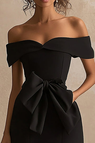Off The Shoulder Mermaid Black Tie Dress with Slit